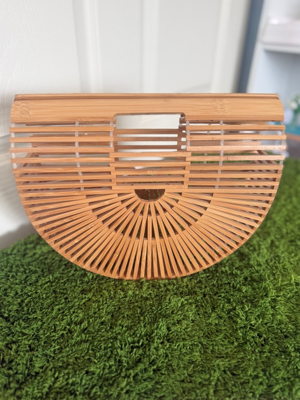 Bamboo Half-Moon Slatted Handbag - Natural Tan